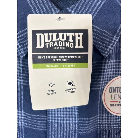 Duluth Button Up 3X Blue Plaid NEW Relaxed Untucked Hemp Organic Cotton Vented - Picture 9 of 15